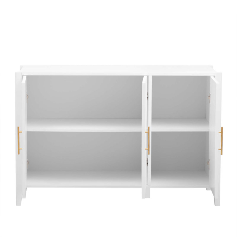 Buffet ondulé à 3 portes avec pieds en pin massif, armoire de rangement à finition peinte pour une utilisation moderne et polyvalente