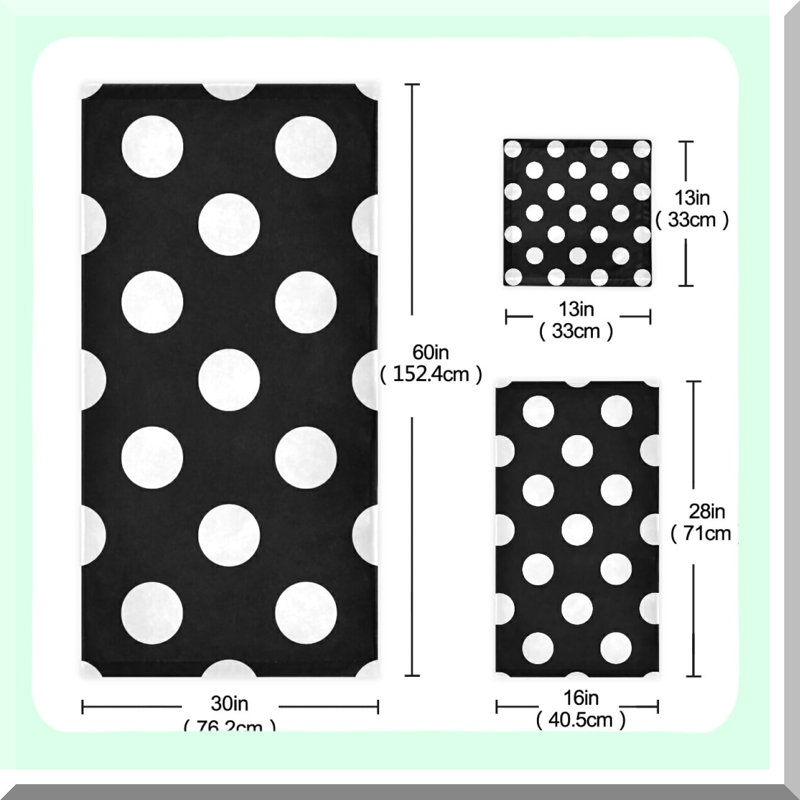 Polka Dot Bliss: 3-Piece Absorbent Soft Bathroom Towel Set - Bath, Hand, Washcloth