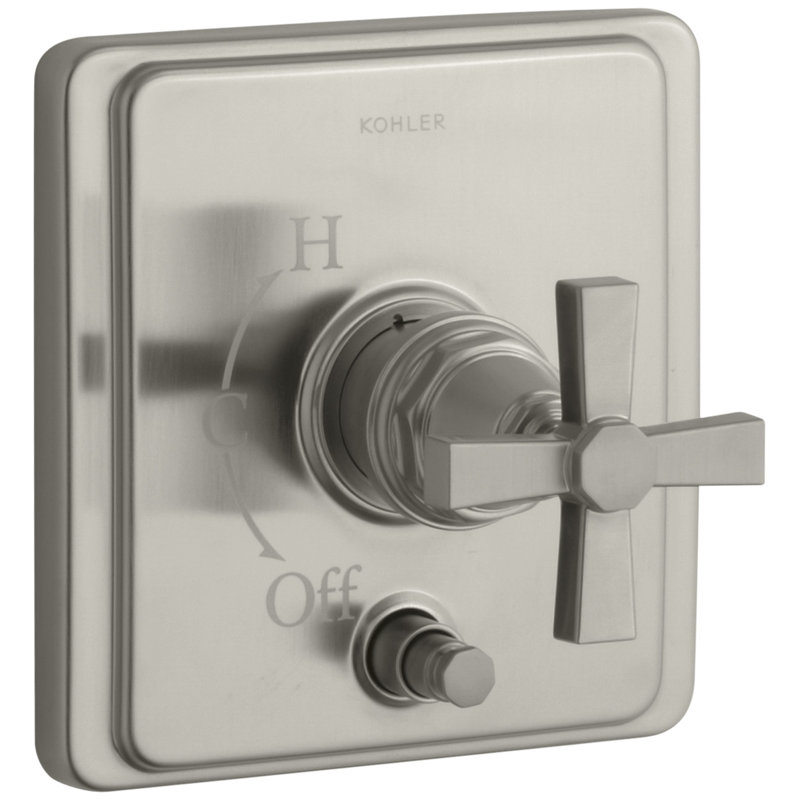 Pinstripe® Rite-Temp Pressure-Balancing Shower Faucet with Diverter and Plain Cross Handle, Vibrant Brushed Nickel