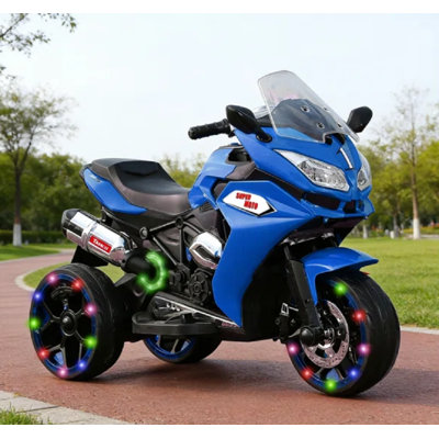 12V Kids Electric Ride-On Motorcycle, 3-Wheel Battery Powered Ride-On Toy With LED Light Wheels