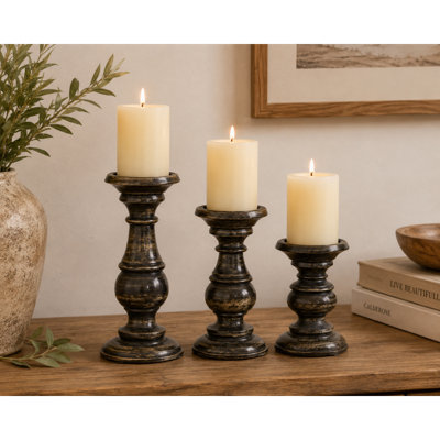 Mango Wood Turned Style Pillar Candle Holders