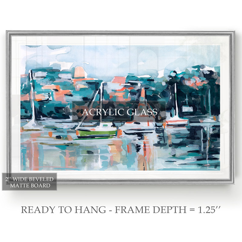 « aquarelle bay i »-reproduction d’art sur toile, H 18,5 po x l 24,5 po x P 1,5 po, Encadrement argenté