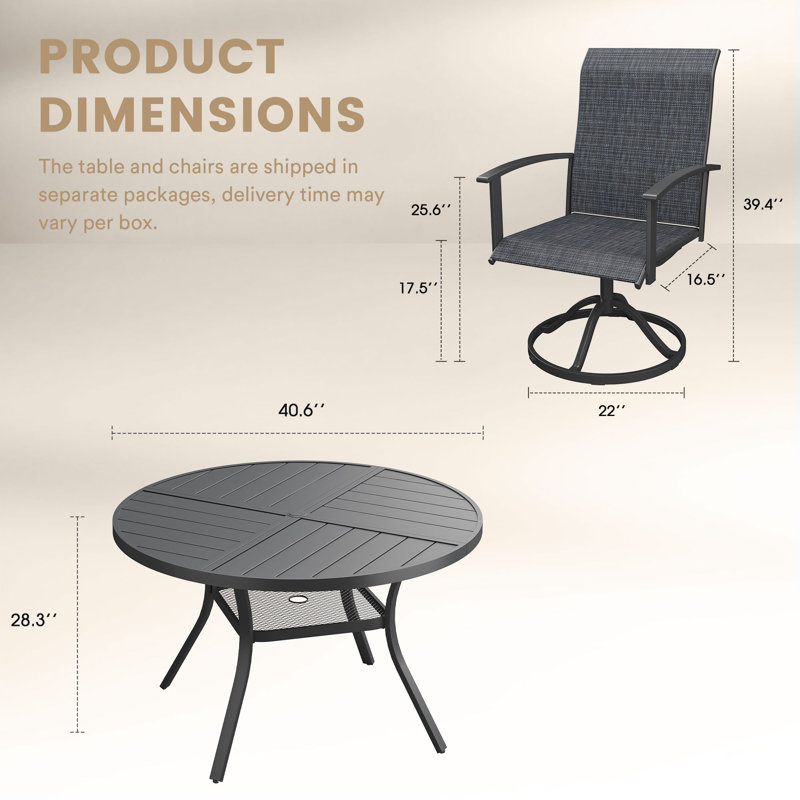 Ensemble repas d'extérieur pour 4 personnes avec chaises pivotantes 4 personnes, Noir/gris anthracite