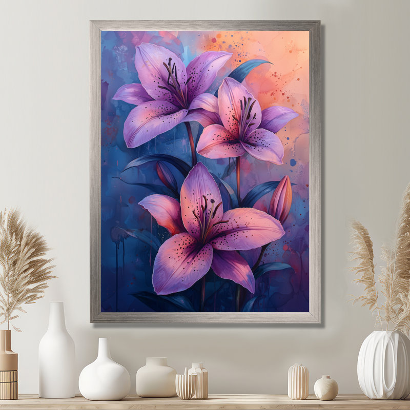 Shelbi - Floral Canvas Art Print, H 32 po x l 16 po, Argent argent, Reproduction encadrée d'une seule photo