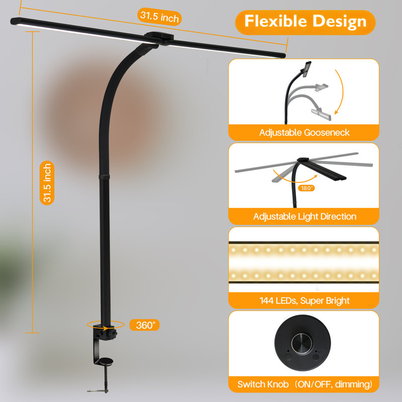 Lampe de bureau à DEL avec port USB et lampe de bureau à hauteur d'angle réglable avec prise d'entrée