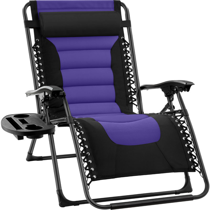 Fauteuil surdimensionné d'extérieur pliable avec plateau latéral Danny-James, Noir/mauve