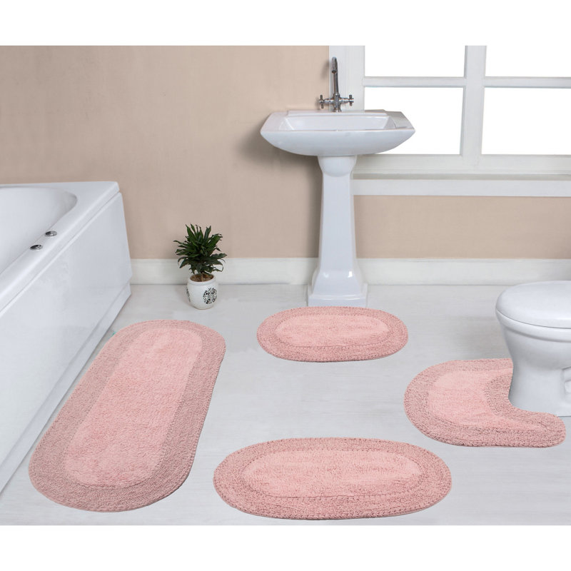 Traci 100% Cotton Bath Rugs (Set of 4), Pink