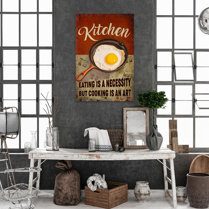 Cuisine - «Cook Is An Art», toile tendue - décor de cuisine, beige, noir et rouge, H 20 po x l 16 po x P 2 po