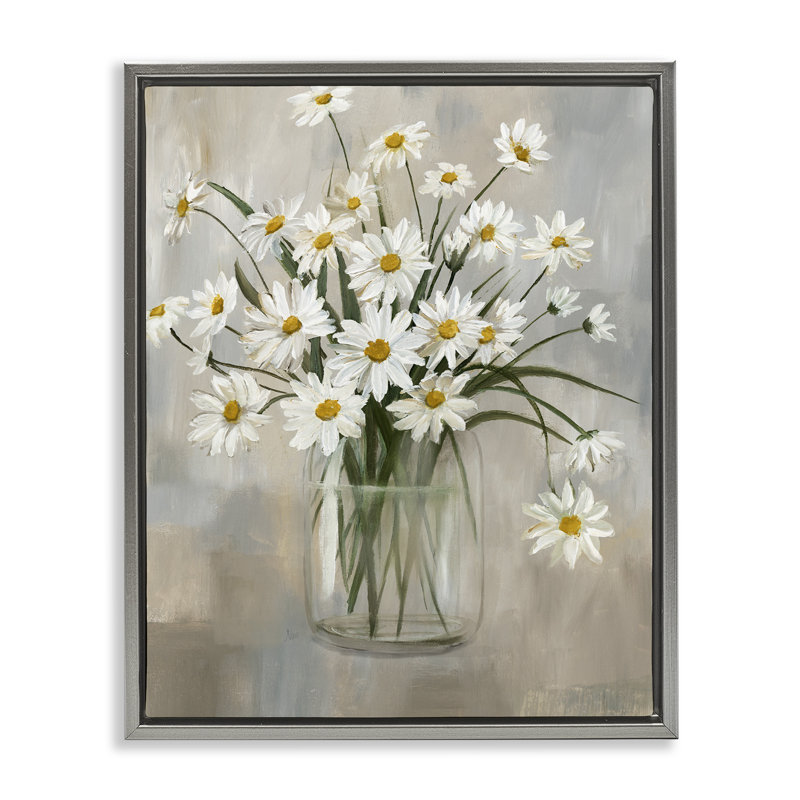 «Pots Daisy Bloom Bouquet», art mural encadré flottant gris par Nan, H 25 po x l 31 po, Cadre flottant gris lustré
