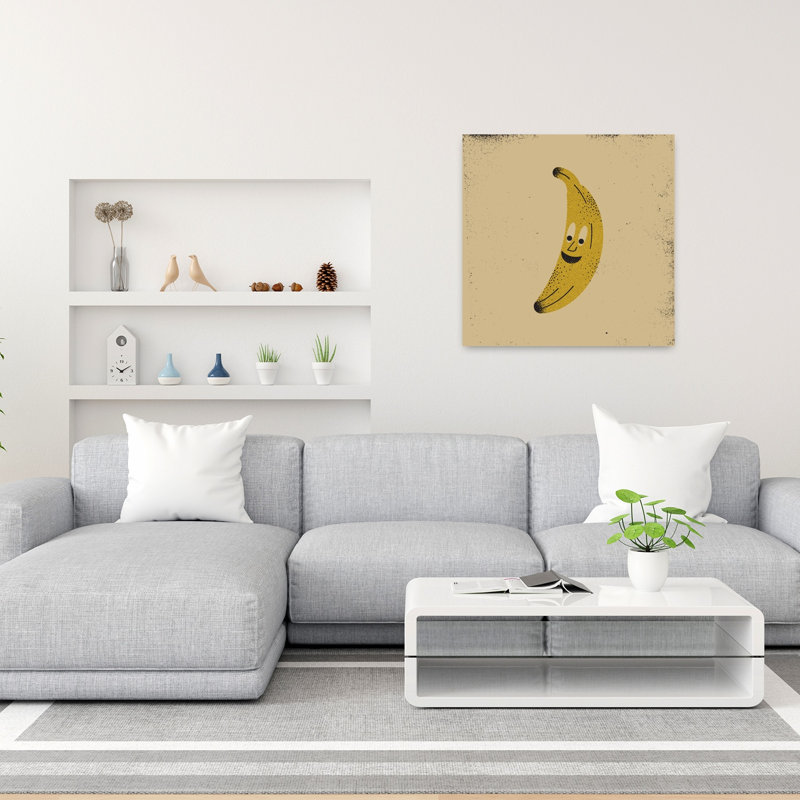 Sourire, rétro, banane, fruit contemporain, reproduction d'art, H 36 po x l 36 po