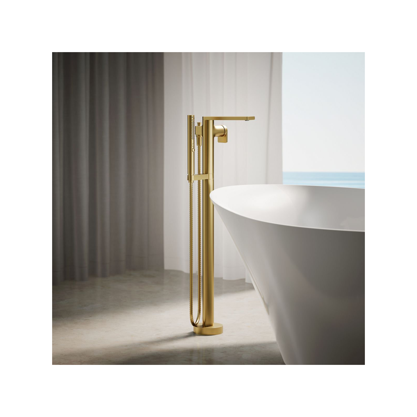 Composed Freestanding Bath Faucet, Vibrant Brushed Moderne Brass