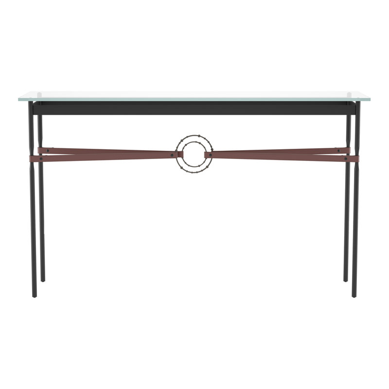 Equus 54" W Glass Top Console Table, Oil Rubbed Bronze, Bronze, British Brown Leather