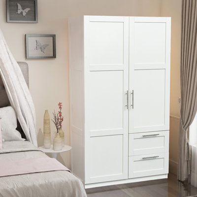 Armoire de cuisine et armoire blanche à 2 portes, 2 hauts avec 5 espaces de rangement - Panneau de particules de 15 mm, dossier de 3 m, surface lisse, armoire, compartiments, surface