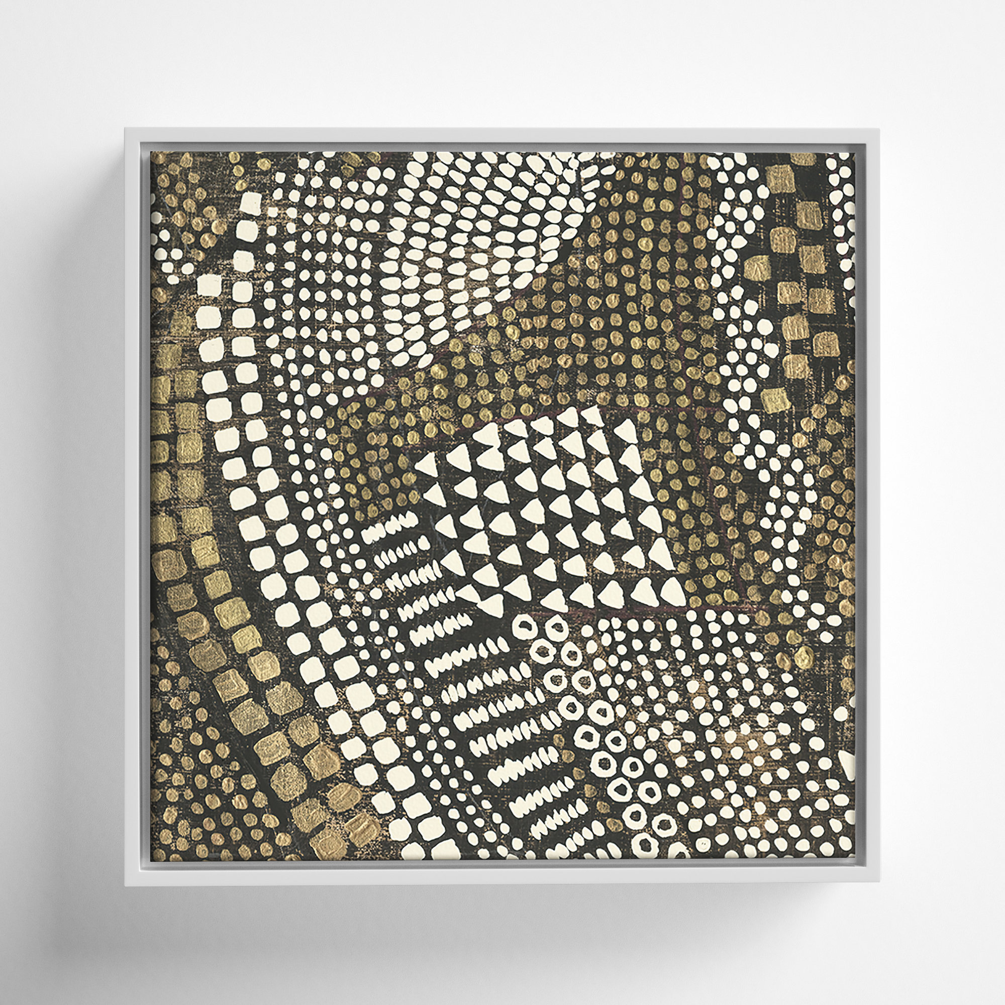 Reaching Gold III - Floater Frame Painting on Canvas, White Framed, 13.5" H x 13.5" W x 2" D