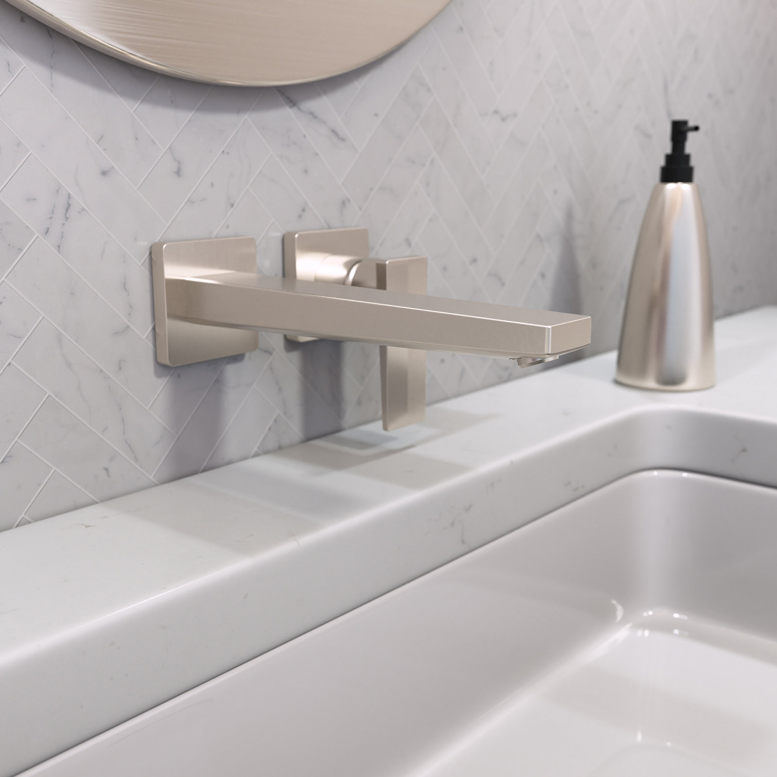 Metropol Low Flow Water Saving Wall Mounted Bathroom Faucet, Brushed Nickel