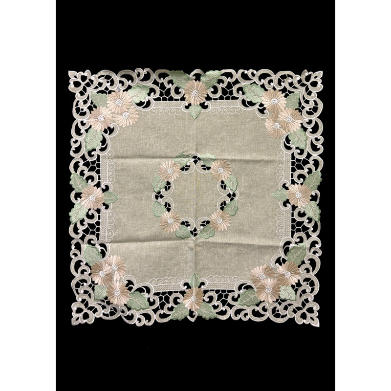 Nappe carrée brodée Fleur Latte