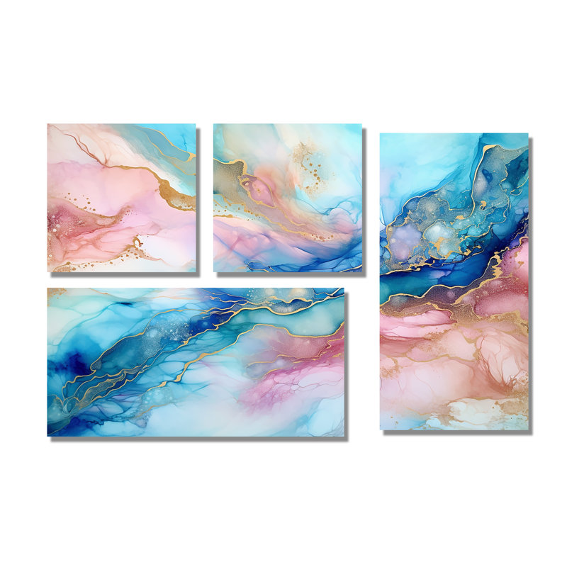 Rose et bleu, lever de soleil sur glacier I - formes abstraites sur toile, 4 pièces, Toile tendue, Ne s’applique pas