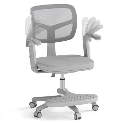 Kids Desk Chair Children Study Chair with Adjustable Height, Armrest & Footrest Gray