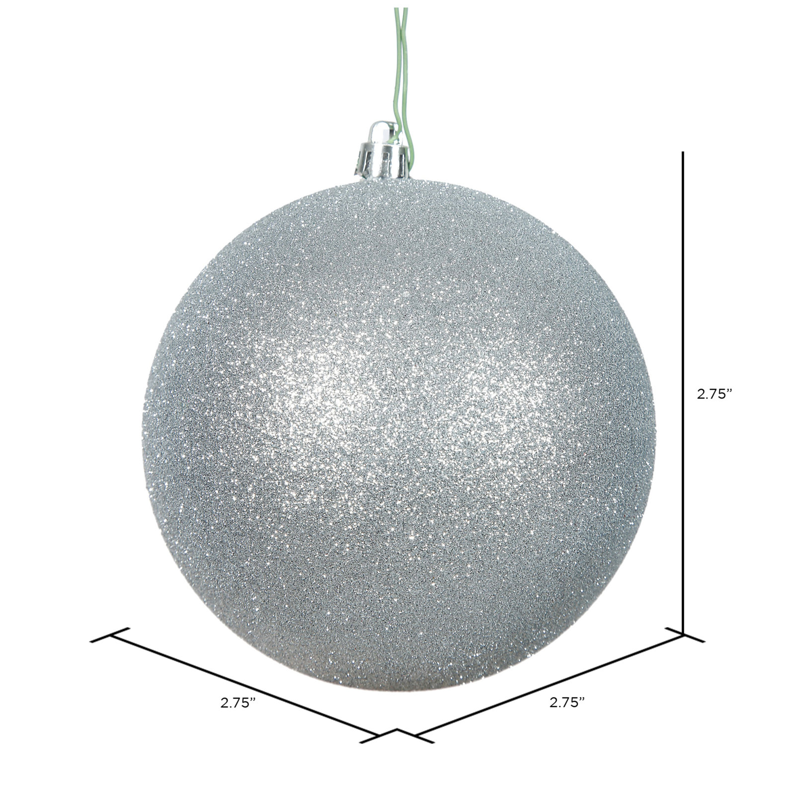 Holiday Décor Ball Ornament, 2.75" H x 2.75" W x 2.75" D, Silver Glitter