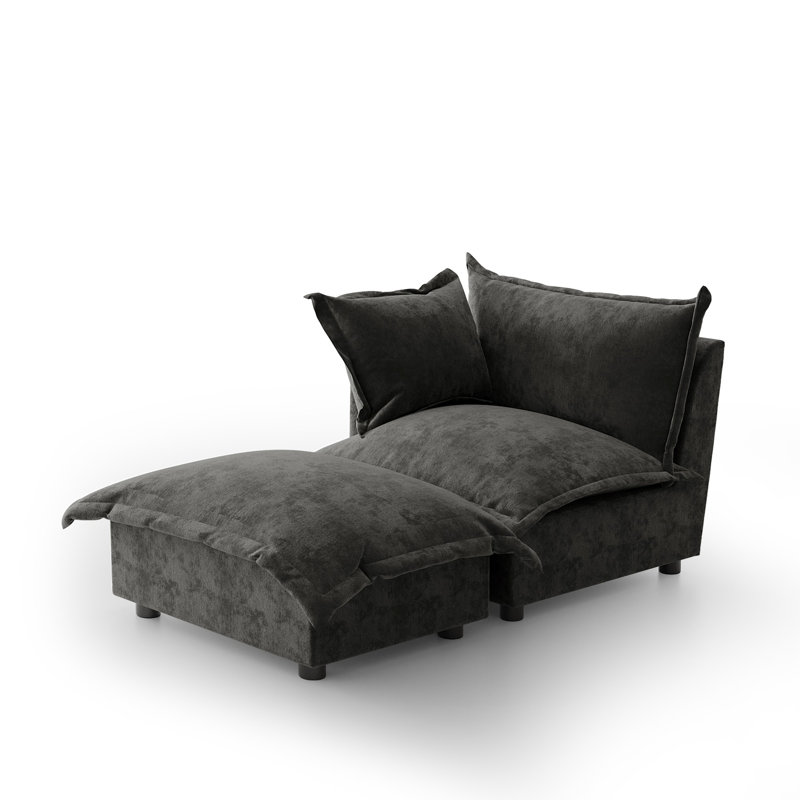 Upholstered Armchair with Footstool, Dark Grey
