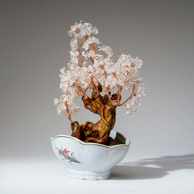 Bonsai en quartz véritable avec pot ovale en céramique (hauteur de 10 €)