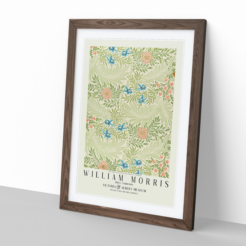 Larkspur Pattern with Border by William Morris - Picture Frame Painting, Walnut Framed, 48cm H x 36cm W x 2cm D