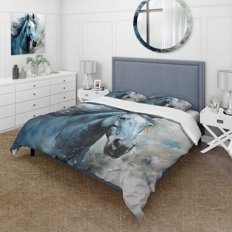 Blue Horse Vibrant Blue Equine I - Ensemble de housse de couette animaux - Microfibre de polyester