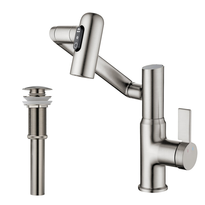 Lefton Rotatable Bathroom Faucet Bf2204 With Pop-up Sink Drain Stopper Without Overflow D01, Brushed Nikel