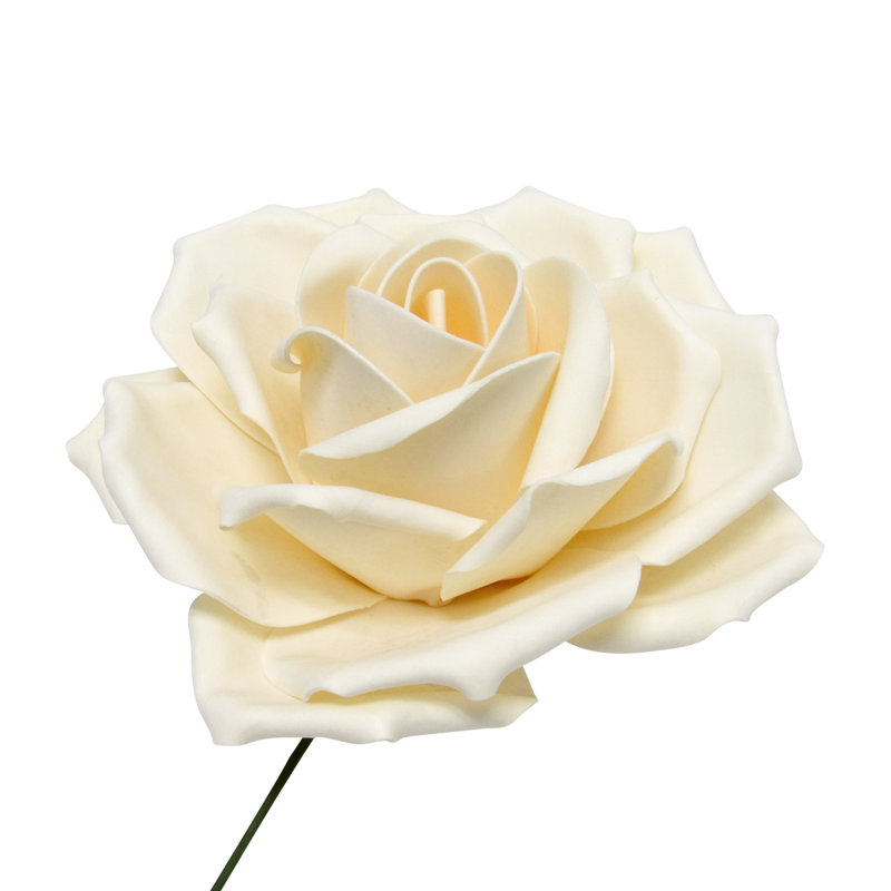 Grande tige rose en mousse, Blanc crème, H 12 po x l 12 po x p 6 po