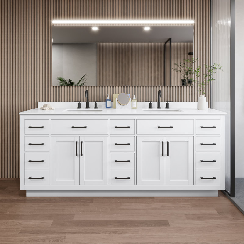 Beckett TK 84'' W Vanity, Giotto Quartz, 8" Center, Matte Black