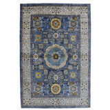 Hand Knotted Wool Area Rug in Blue And White