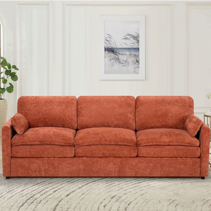 89" Modern Soft Couch With Upholstered Cushion, Chenille Sofa With 2 Well-Filled Pillows, 3-Seat Sofa For Living Room, Bedroom