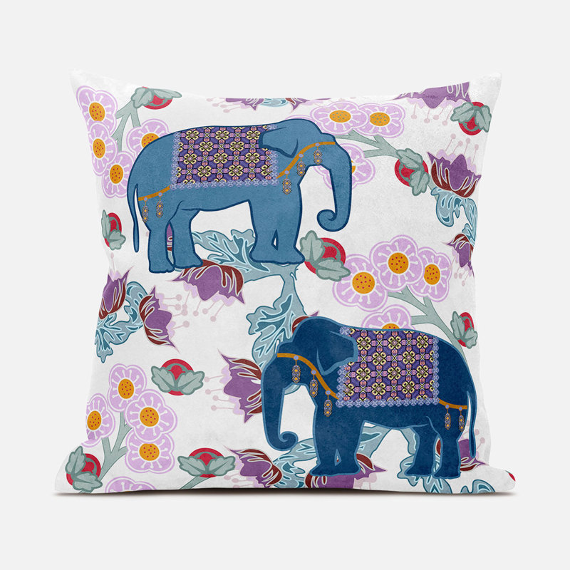 Colorful Elephant Print Faux Suede Throw Pillow