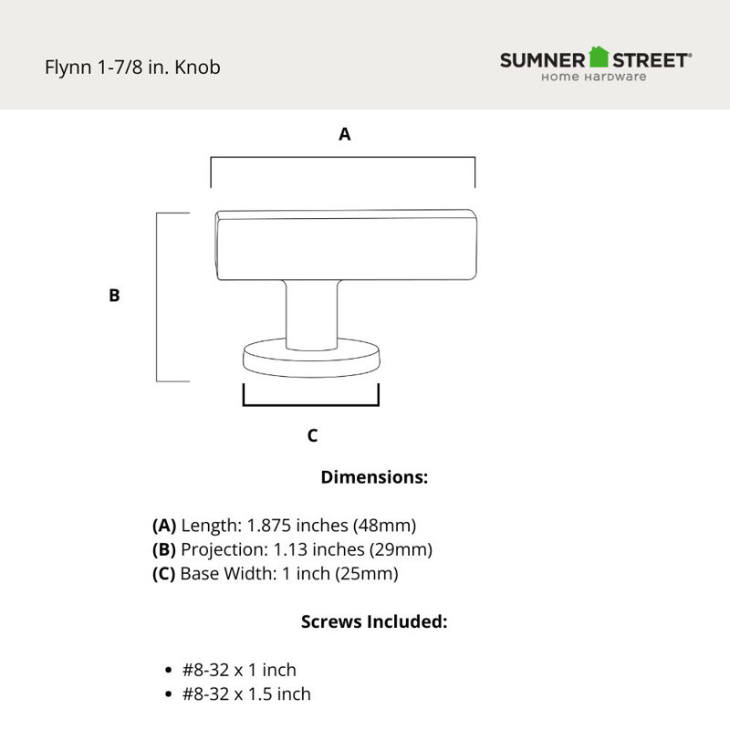 Flynn 1-7/8" Off-Centered Satin Brass Bar Knob, Satin Brass