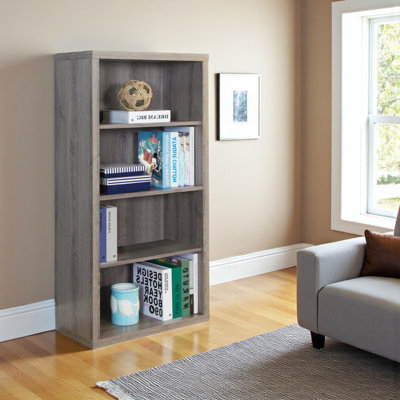 Emmett 4 Open Shelves & 3 Adjustable Shelves Bookshelf in Gray Finish, 47.39" H X 23.57" W X 11.48"D