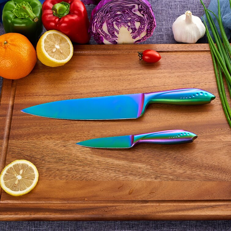  Knife Set, D.Perlla Rainbow Titanium Knife Block Set