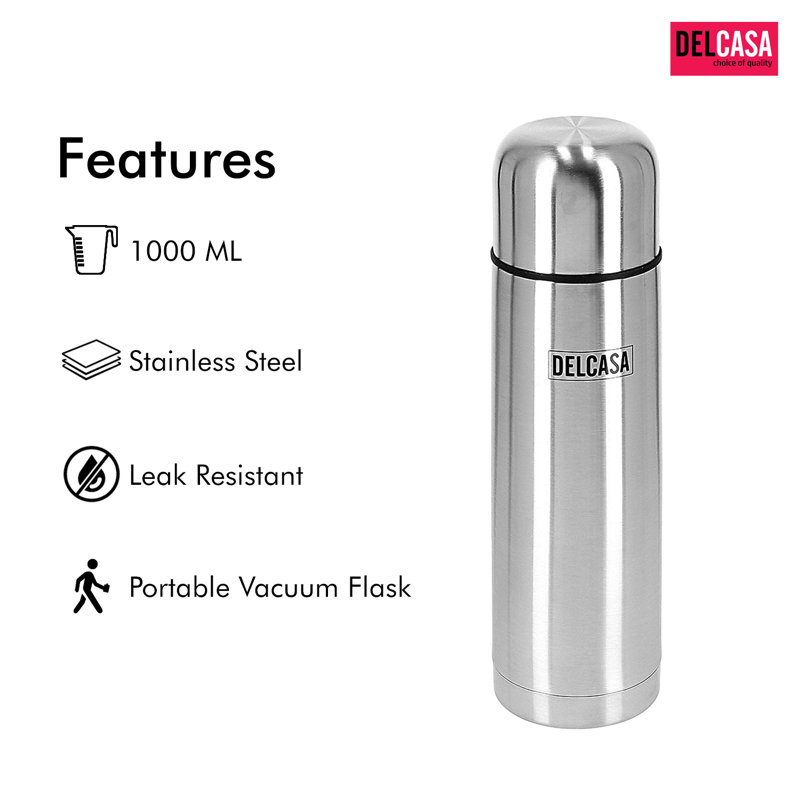 Delcasa 25.36ml Double Wall Insulated Stainless Steel Water Bottle, 1000ml