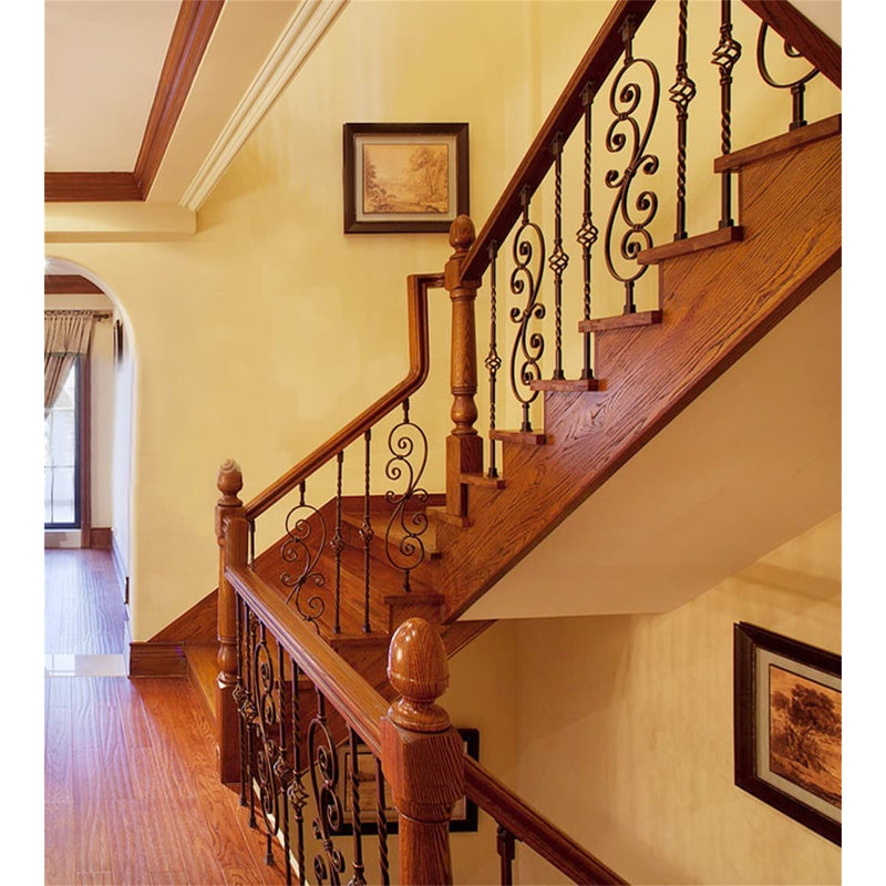 Satin Black Hollow Wrought Iron Scroll Staircase Balusters Set