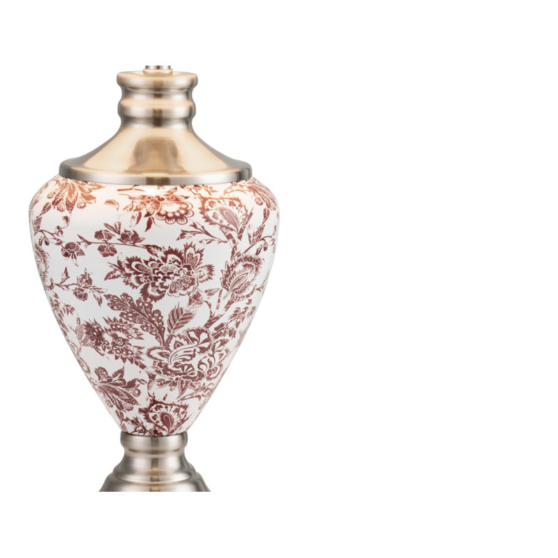 Bostrom 57cm Classic Toile de Jouy Vintage Style Table Lamp, Ivory, Red/Silver