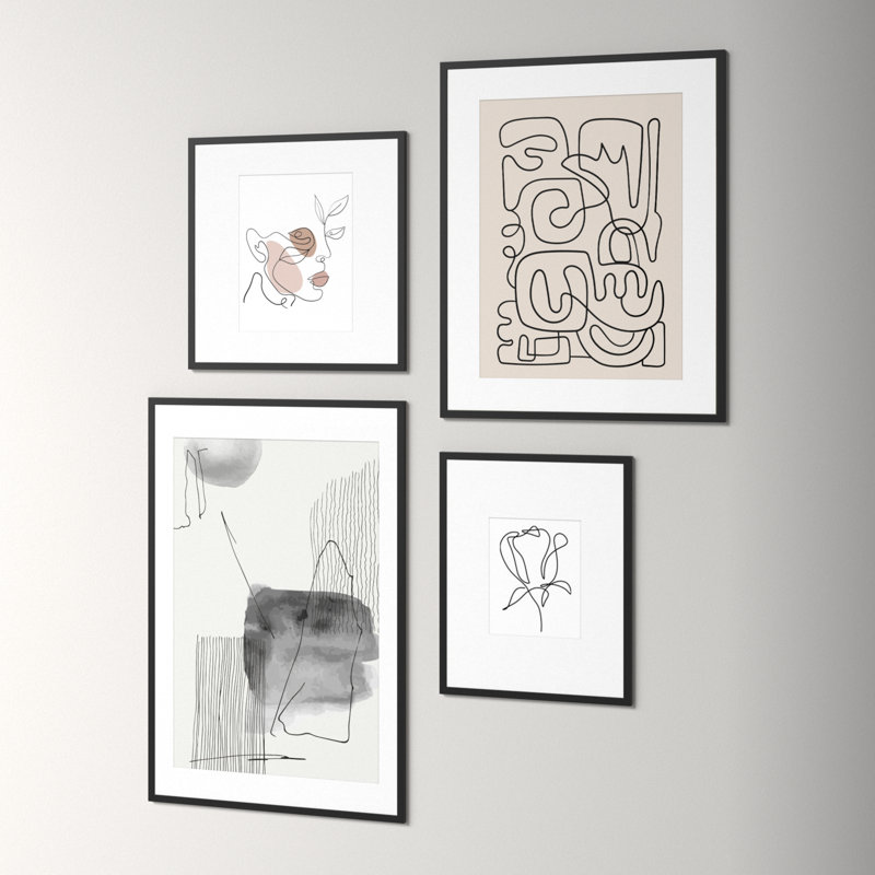 Capullo Wood Picture Frame - Set of 4 with Mat, Black