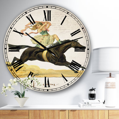 Dream Young Lady On Black Stallion - Oversized Cottage Wall Clock