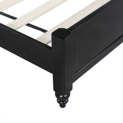 King Bed Frame, Solid Wood Platform with Slats, Modern Green & Black Bedroom Furniture, No Box Spring Needed