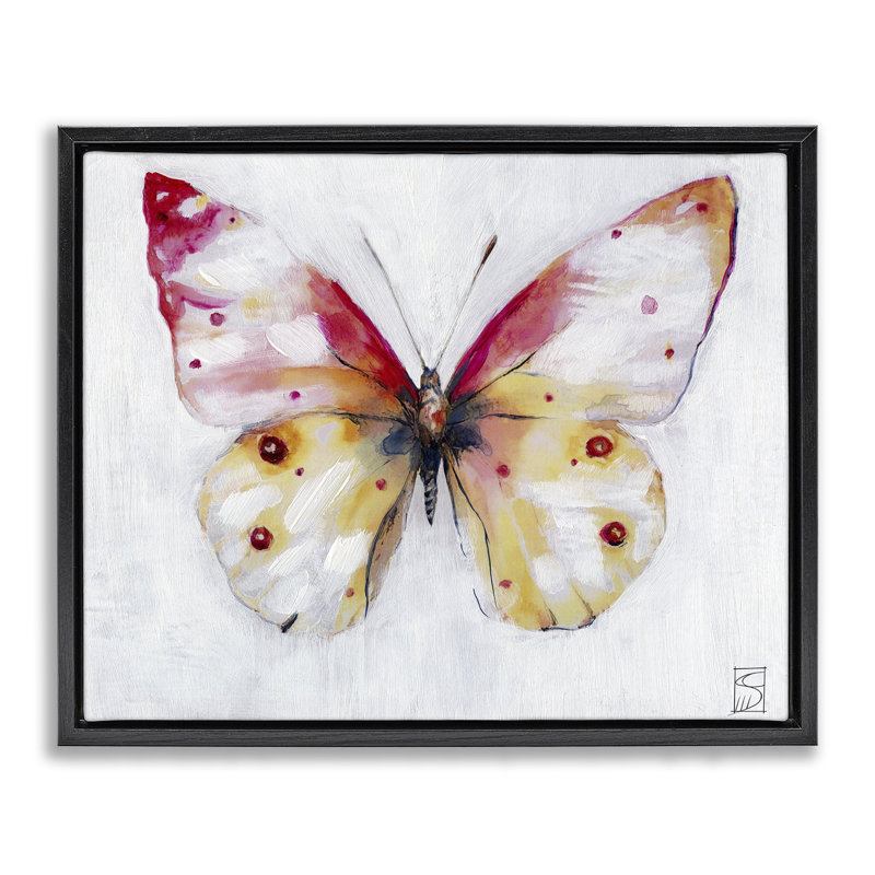 Pink & Yellow Butterfly Floating Frame, design by Sara Culpepper, Jet Black Floater Frame, 17" H x 21" W