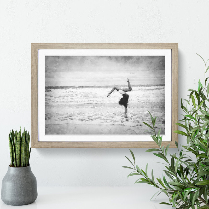 Beach Gymnastics - Picture Frame Painting, 48cm H x 65cm W x 2cm D, Oak Framed