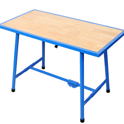 Table d'atelier pliable bleue avec charge de 660 lb, taille 47 x 24,5 pouces, pour les petits espaces de travail et l'établi à usage domestique