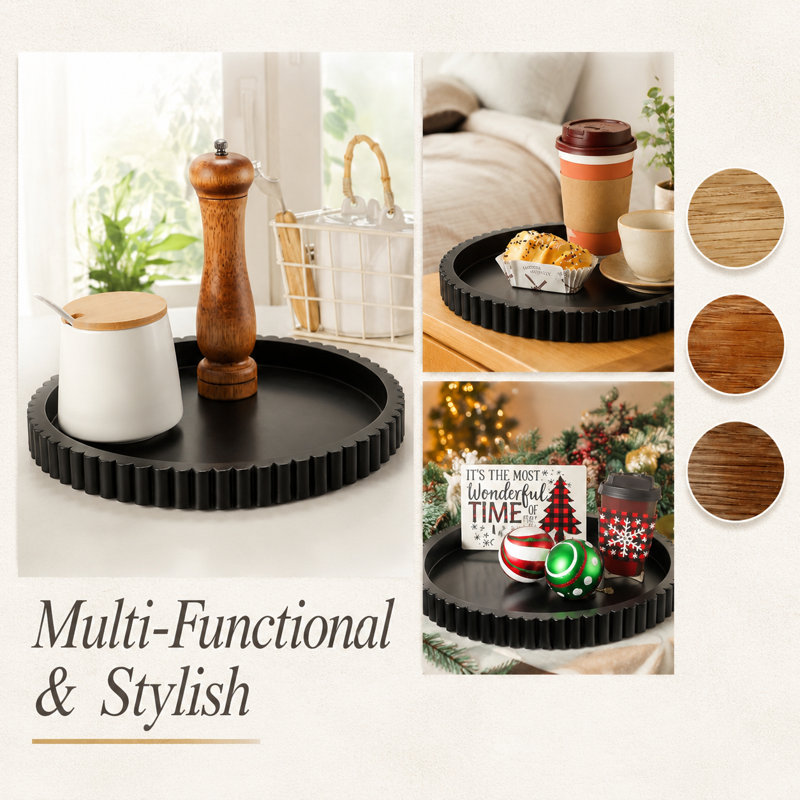 Handmade Round Decorative Wooden Tray for Home Decor, Black