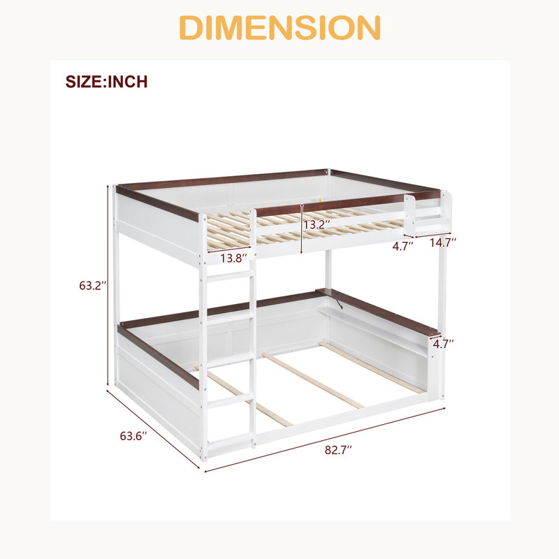 Grand lit superposé en bois avec tablettes intégrées, boîte de rangement, lumière DEL et station de charge USB, Blanc