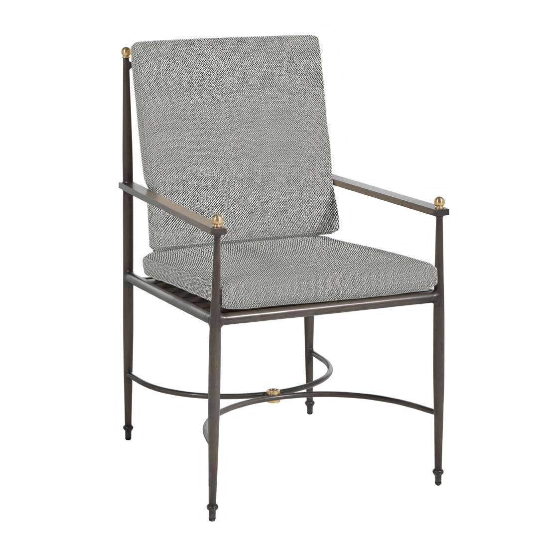 Roma Wrought Aluminum Outdoor Arm Chair, Rollo Silver, No Welt