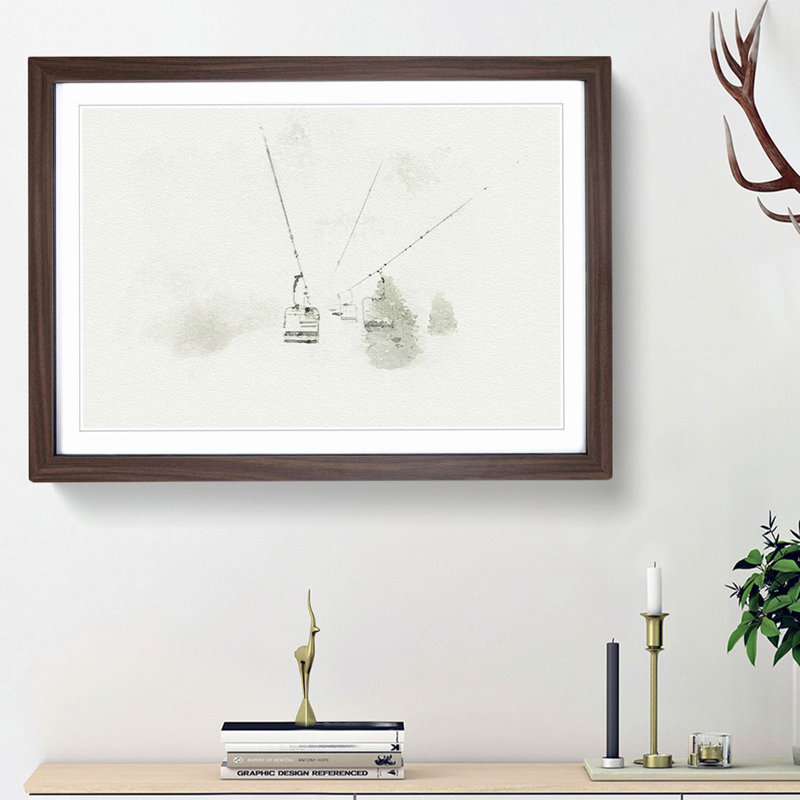 Ski Lift in Morillon France in Abstract - Picture Frame Graphic Art Print, 36cm H x 48cm W x 2cm D, Walnut Framed