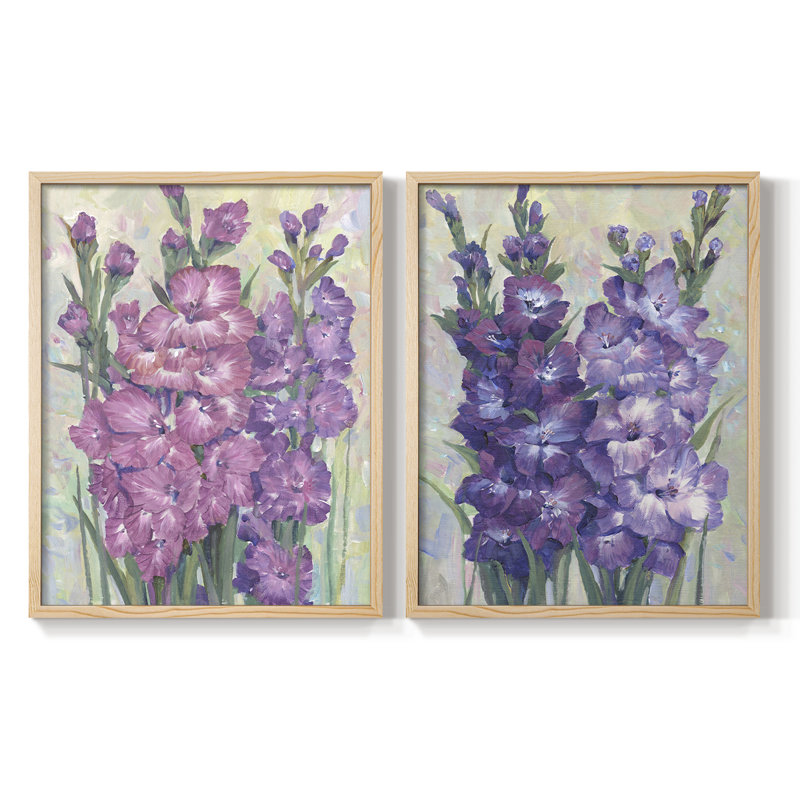 «Gladiolas Blooming I», reproduction encadrée de qualité supérieure - prête à être accrochée - aucun clou requis - aucun clou requis
